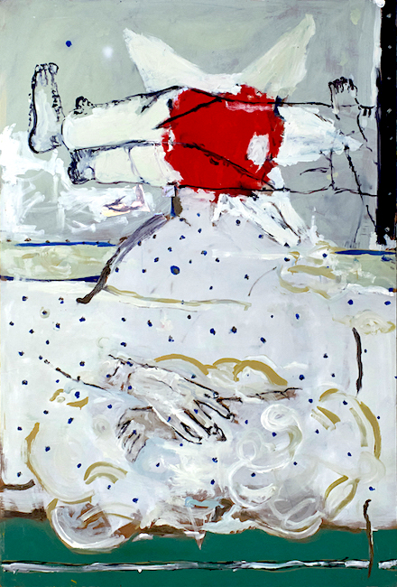 Antony Valerian: Mona Lisas Hands #2, 2020, oil on wood, 207 x 140 cm 

